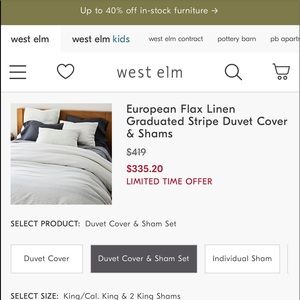 West Elm Flax Linen duvet comforter & sham set (king) brand new